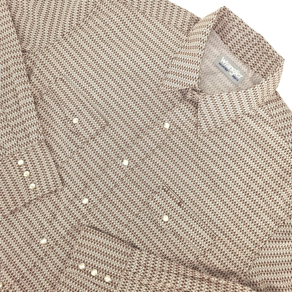 Wrangler Wrancher Pearl Snap Shirt Mens XLT Brown Geometric Western Ranch Cowboy